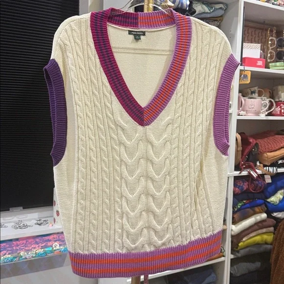 Wild Fable Oversized Vest Stripes Knit Purple Orange Medium - Picture 2 of 5